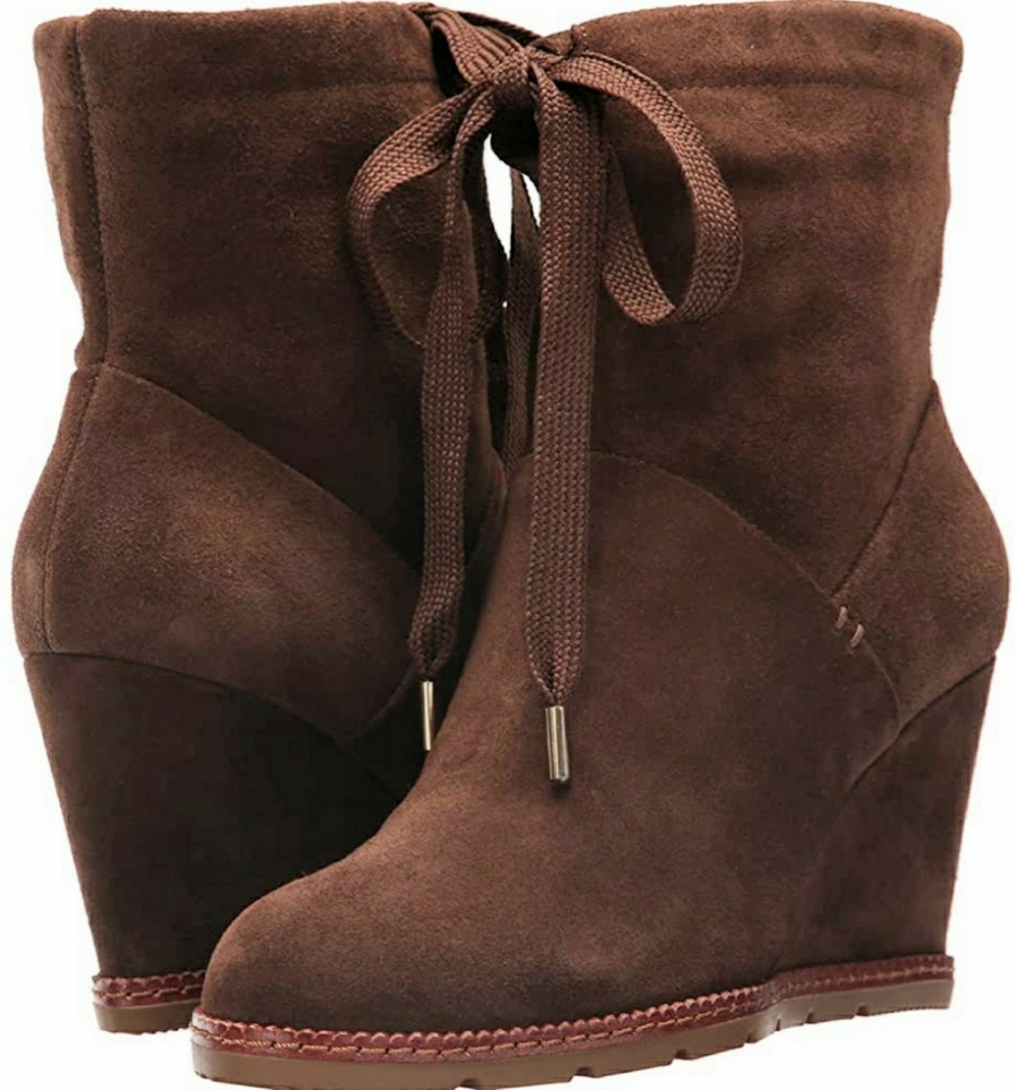 KATE SPADE Saunders Suede Wedge Front Tie Boots